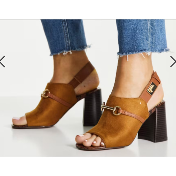 River Island patent chunky chelsea Open Toe boot in tan Slingback Size 5 - Picture 2 of 11